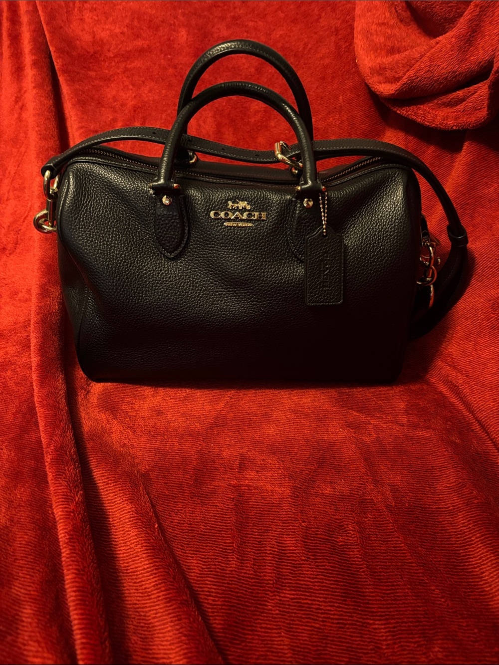 Coach Black Pebbled Leather Rowan Satchel with Gold Hardware